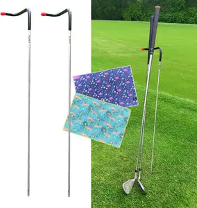 Mobile Pro Shop  2 Pack V-Shaped Golf Club Stand with Towels Portable Stainless Steel Holder Keeps Clubs Clean Dry Visible Easy Carry - Black