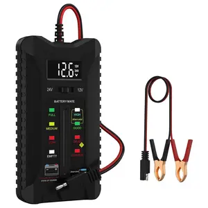 Tester 12V/24V, Digital Voltmeter with LCD Display & LED Indicators, Automotive  & Alternator Analyzer, Clamp Connection for , , RVs