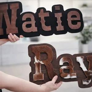 Cowhide W/ Wooden Letters - Personalized Name Sign for Home Decor