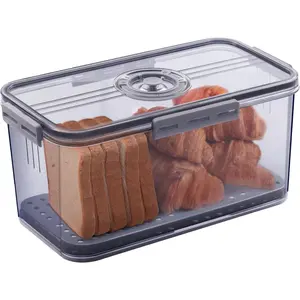 Bread Box Bread Boxes for Kitchen Counter Airtight, Time Recording Bread Storage Container with Lid, Bread Keeper for Homemade Bread, Toast, Bagel, Donut and Cookies, Grey