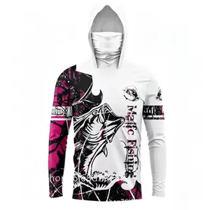 Ice silk fishing shirt, lightweight and breathable sun-protection clothing, outdoor lure fly fishing long-sleeve face-covering integrated hoodie, quick-dry Men's Fashion,summervibes