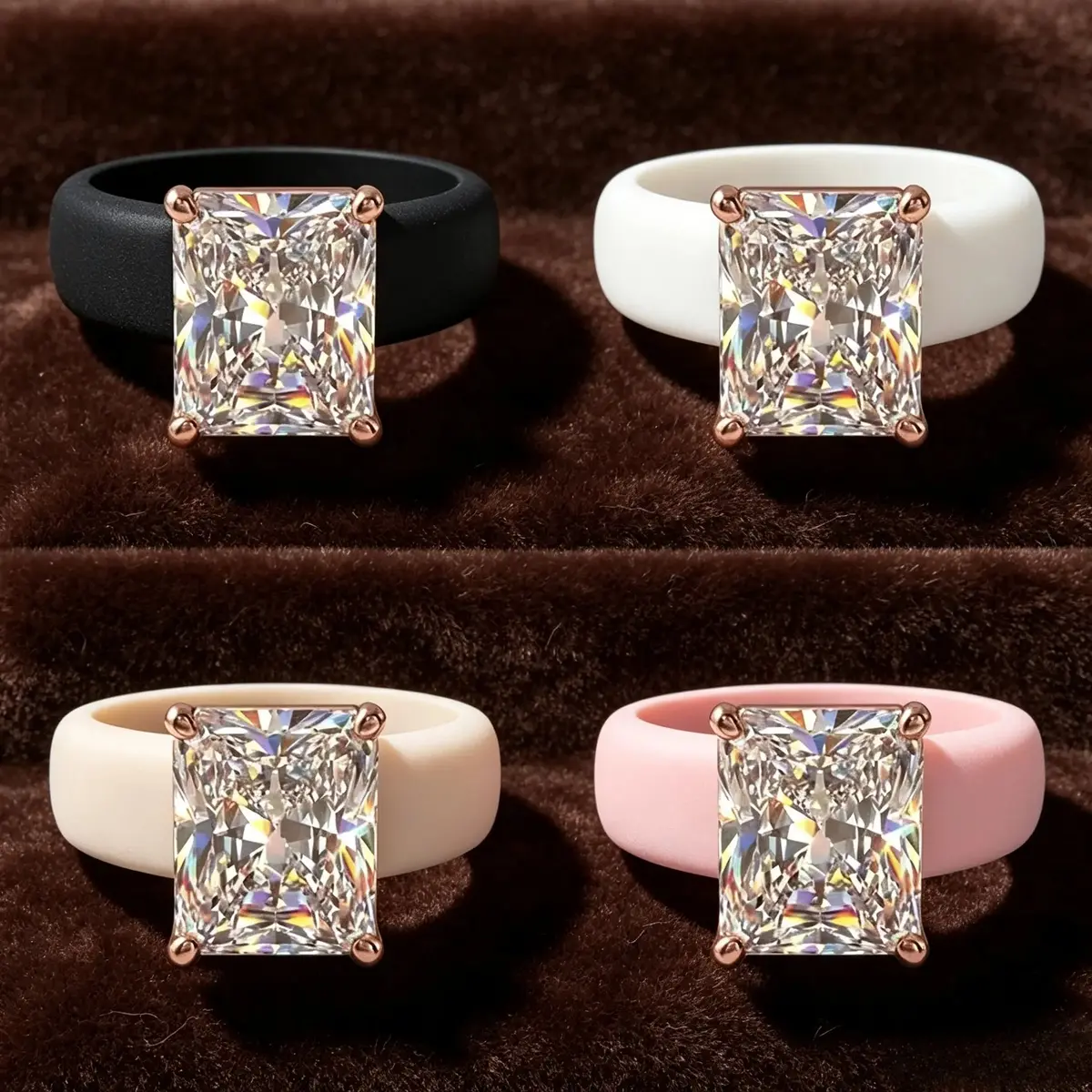 Silicone Engagement Ring with Laser-cut Genuine Cubic Synthetic Zirconia Band Comfortable and Snug-fitting White A Hypoallergenic Soft Silicone Wedding Ring Specially Designed for Women's Daily Wear Travel and Sports