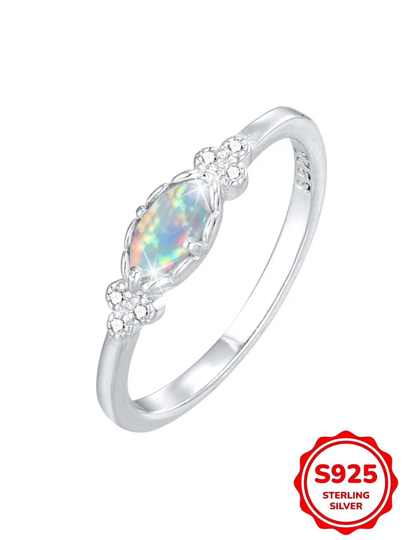 925 Sterling Silver Fashion Egg Shaped Opal Ring for Women, Simple Jewelry for Party, Daily Clothing Decor, Trendy All-match & Exquisite Jewelry for G