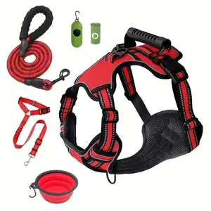 US LOCAL STOCK No Pull Tactical Service Dog Harness Leash Set Car Seatbelt Folding Bowl Degradable Garbage Bags for Dogs