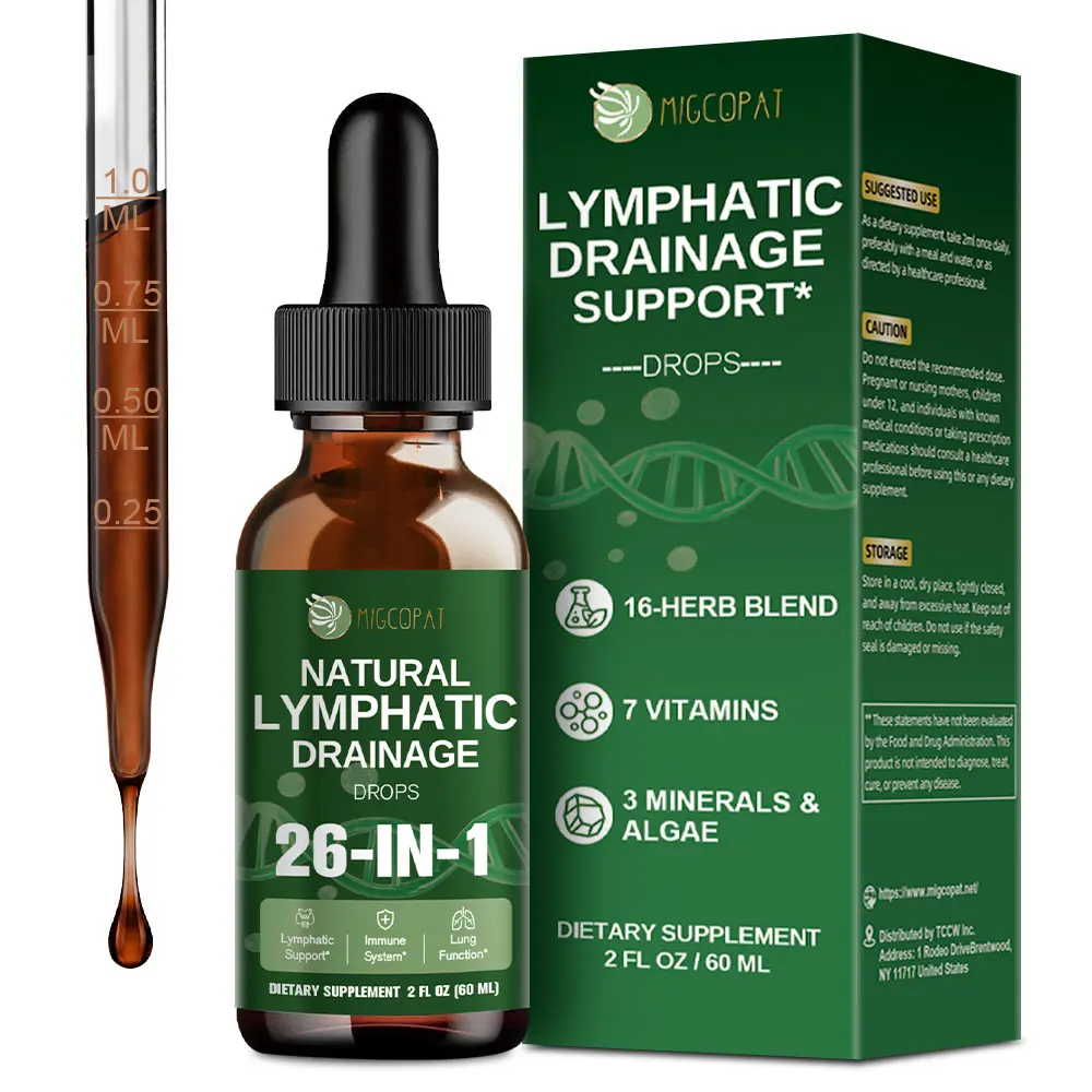 Migcopat 26-in-1 Liposomal Lymphatic Drainage Drops - Botanical Supplement Drop with Echinacea + Turmeric, Elderberry, Dandelion, Vitamins, Mullein, No Artificial Flavor for Lung, Immune Support & Liver Cleanse Detox Repair, 2 fl oz,#backtoschool