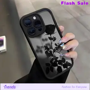 A Minimalist Dark-Themed Black Rose Phone case for iPhone 17 Pro Max 16 Plus 15 14 13 12 11 Air XR E Shockproof Silicone TPU Bumper Drop Protection Soft Cover