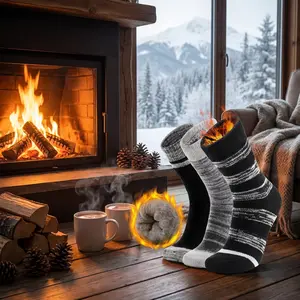 Thermal Winter Warm Socks 3 Pairs for Men and Women - Extra Thick Insulated Ski Crew Boot Socks for Extreme Cold Weather, Comfortable Breathable Wool Blend Hiking Snowboarding Outdoor Activities Cold Weather Essentials