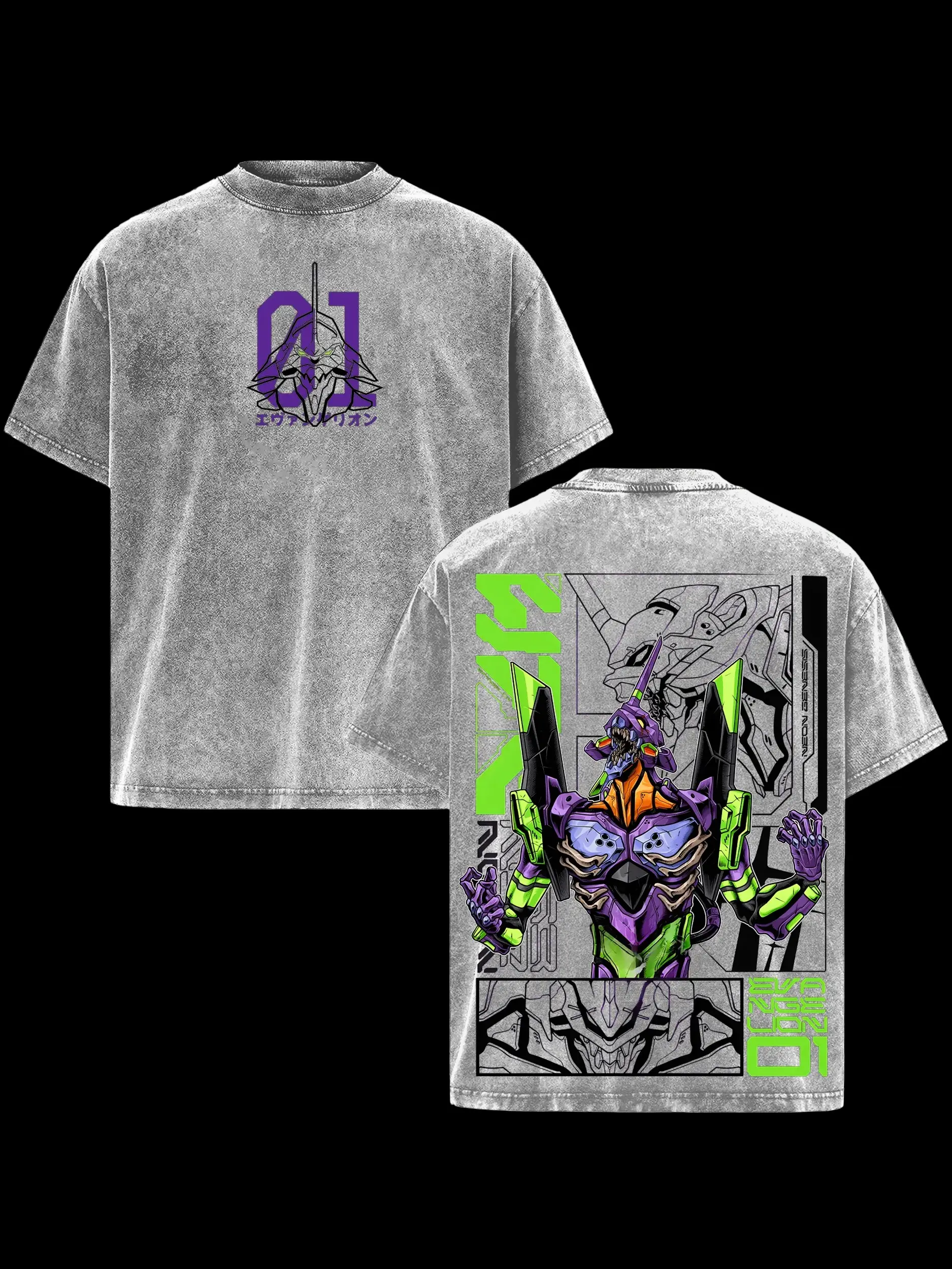 Evangelion Unit-01 – Neon Genesis Evangelion Oversize Anime Graphic Tee, Acid Washed Heavy Cotton Shirt, Vintage Manga Streetwear, Unisex Casual Wear, Anime Merch, Gift for Anime Fans