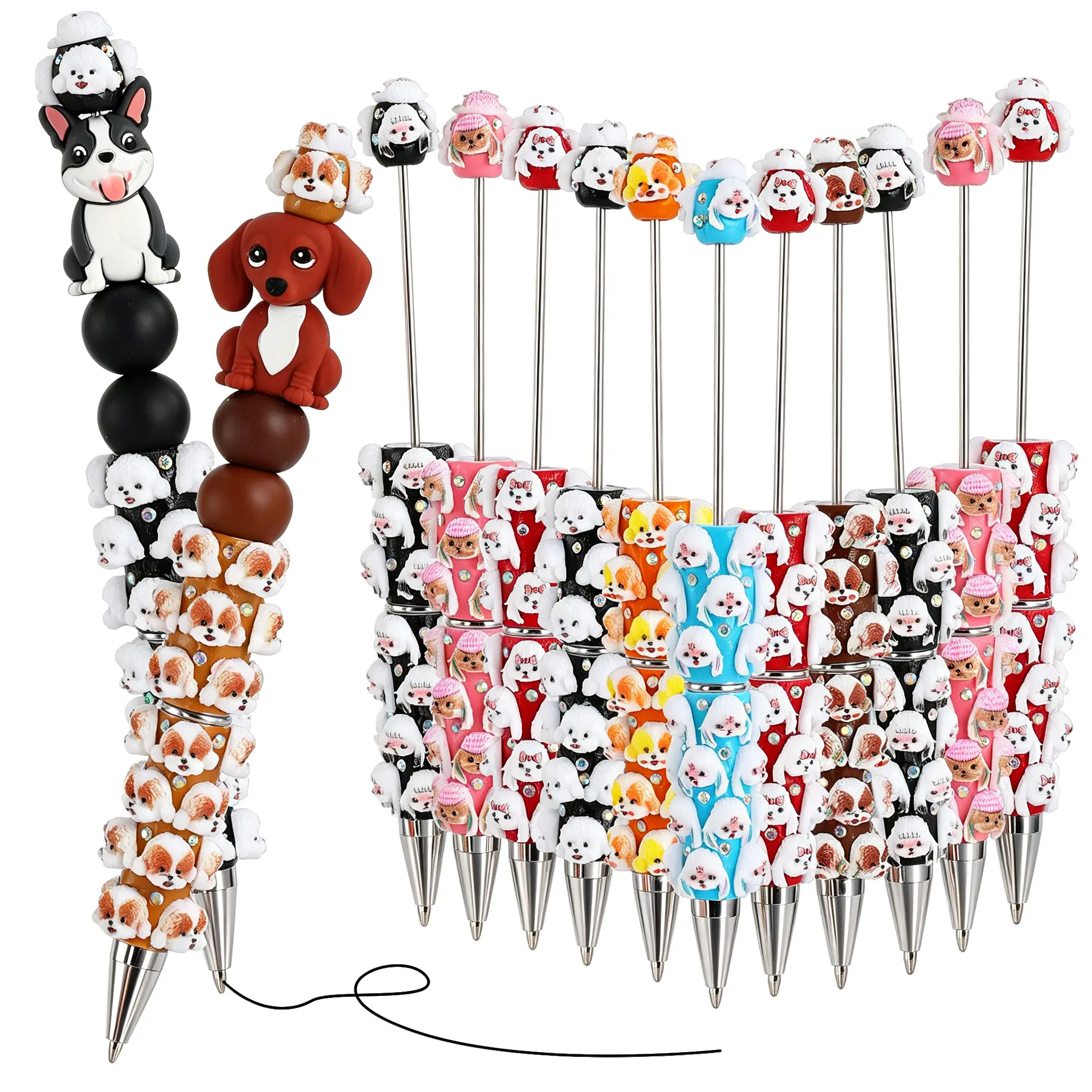 6 pieces - Random animal-themed beaded pens, suitable for DIY projects, excellent gifts for back-to-school and graduation seasons, various styles of beaded tools