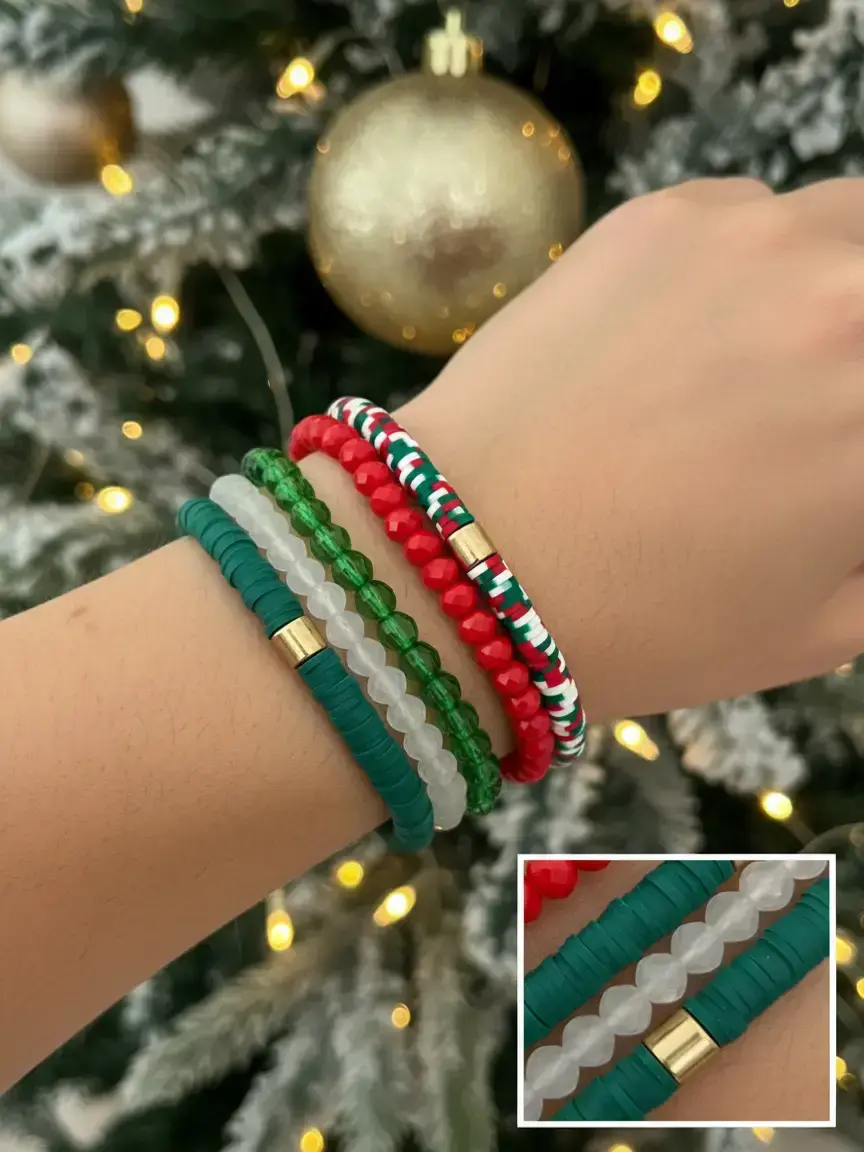 Christmas Snowflake Deer Tree Bracelet Set, Mixed Color Soft Clay Beads, Cute Fashion Jewelry, All Seasons Wear, No Choking Hazard