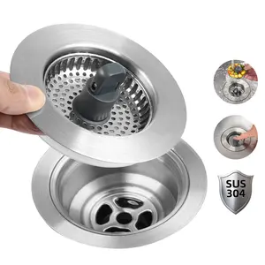 Upgraded 3 in 1 Kitchen Sink Drain Strainer - Stainless Steel Sink Stopper, Anti-Clogging Sink Food Catcher Basket, Fast Drainage Odor Filter Sink Plug for US Standard 3 1/2 inch Drain