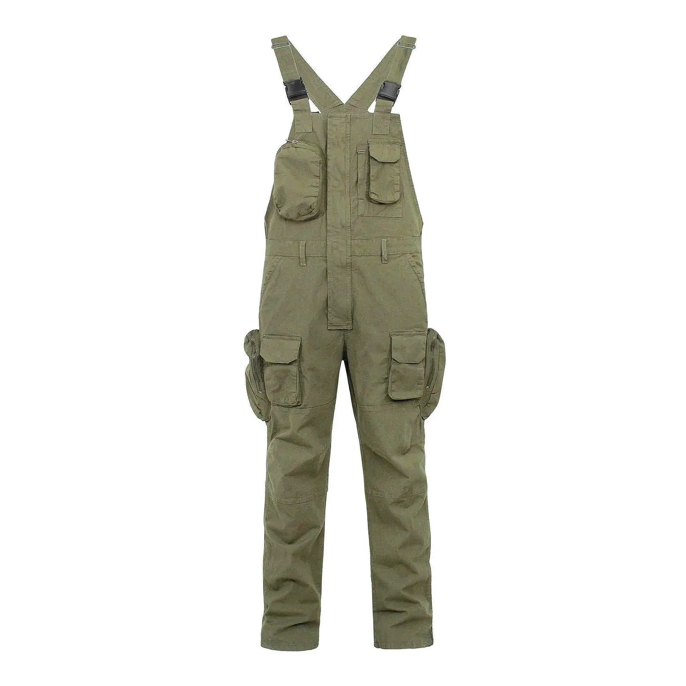 Men's Front Pull Zip Utility Cargo Pockets Overalls
