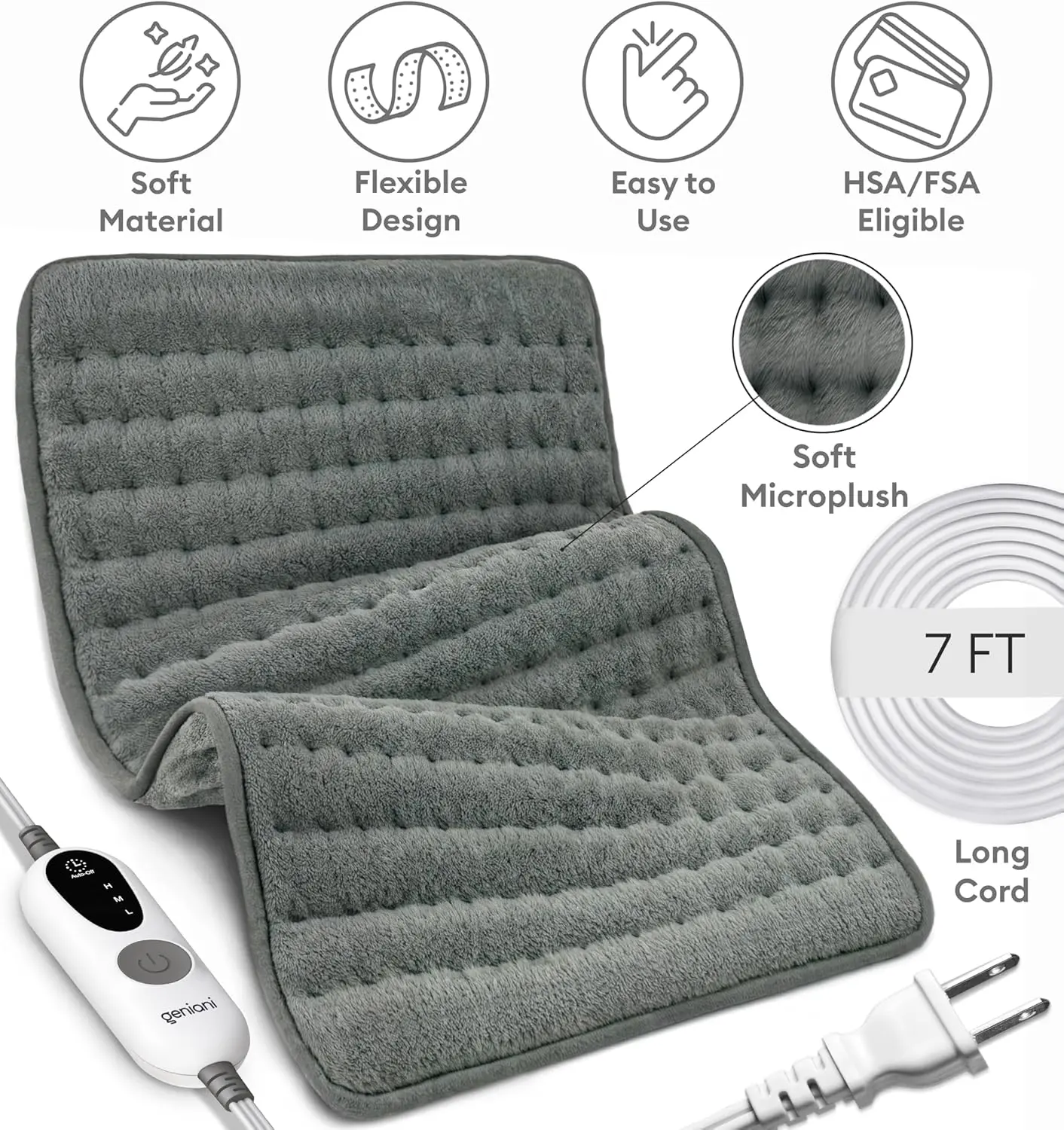 Heating Pad for Back Pain & Cramps Relief, FSA HSA Eligible, Auto Shut Off, Machine Washable, Moist Heat Pad for Neck & Shoulder, Knee, Leg, Heat Patches 12'‘×24’’/ Christmas Gift