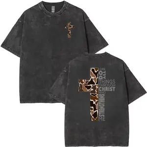 Christian T-Shirt, Camo Cross Design With Philippians 4:13 Verse, Perfect For Faithful Believers And Outdoorsmen Washed Streetwear Shirt t shirt soft cotton  vintage streetwear unisex t-shirt   washed tees for Men and Women