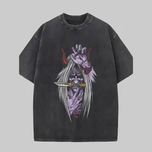 Men's Heavyweight Gothic Devil T-Shirt with Horned Figure & Red Eyes Print Streetwear Tee Shrink-Resistant Short Sleeve Round Neck for Halloween Party & Casual Wear Machine Washable Fit Cotton Menswear Top Tshirt