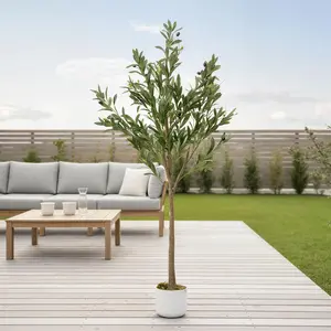 Artificial Olive Tree with Realistic Fruits, Faux Potted Plant, Tall Fake Tree for Indoor, Outdoor, Living Room, Office, Porch, Patio, Modern Farmhouse Decor