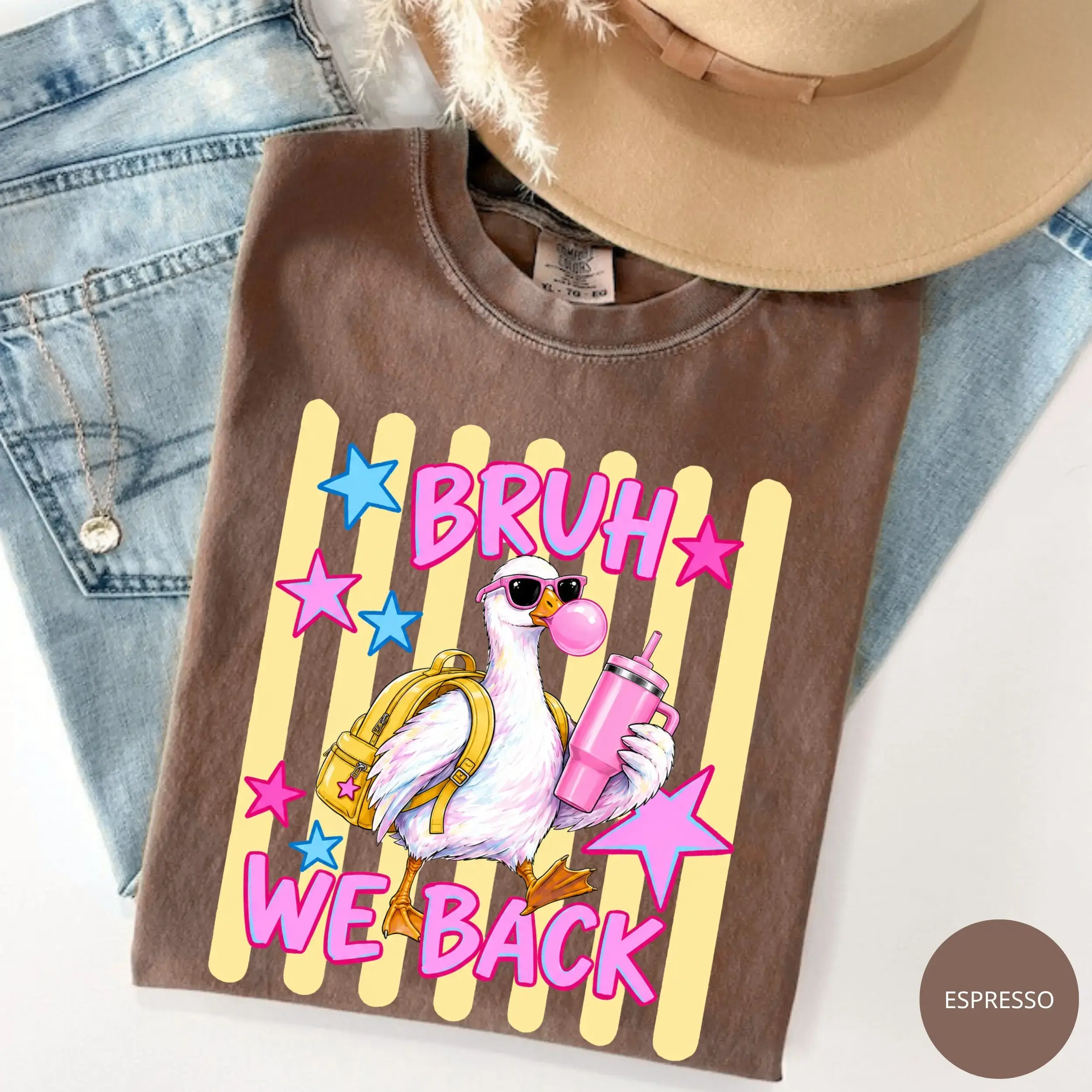 Comfort Colors Bruh We Back T-Shirt, Back To School Goose T-Shirt, Bubble Gum Goose Tee, Back To School Gift