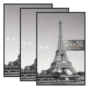 3pcs 24x36 Black Poster Frame, Scratch-Proof Picture Frames, Photo Gallery, Slide-In Strips, Horizontal or Vertical Wall Mounting, Plastic Material, Classic Style, Lightweight