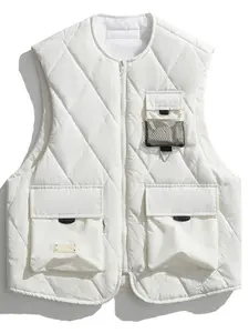 Men's Outdoor Fishing Vest, Breathable Diamond Pattern, Multi-Pocket Workwear Jacket, Sporty Loose Fit, Suitable for All Seasons
