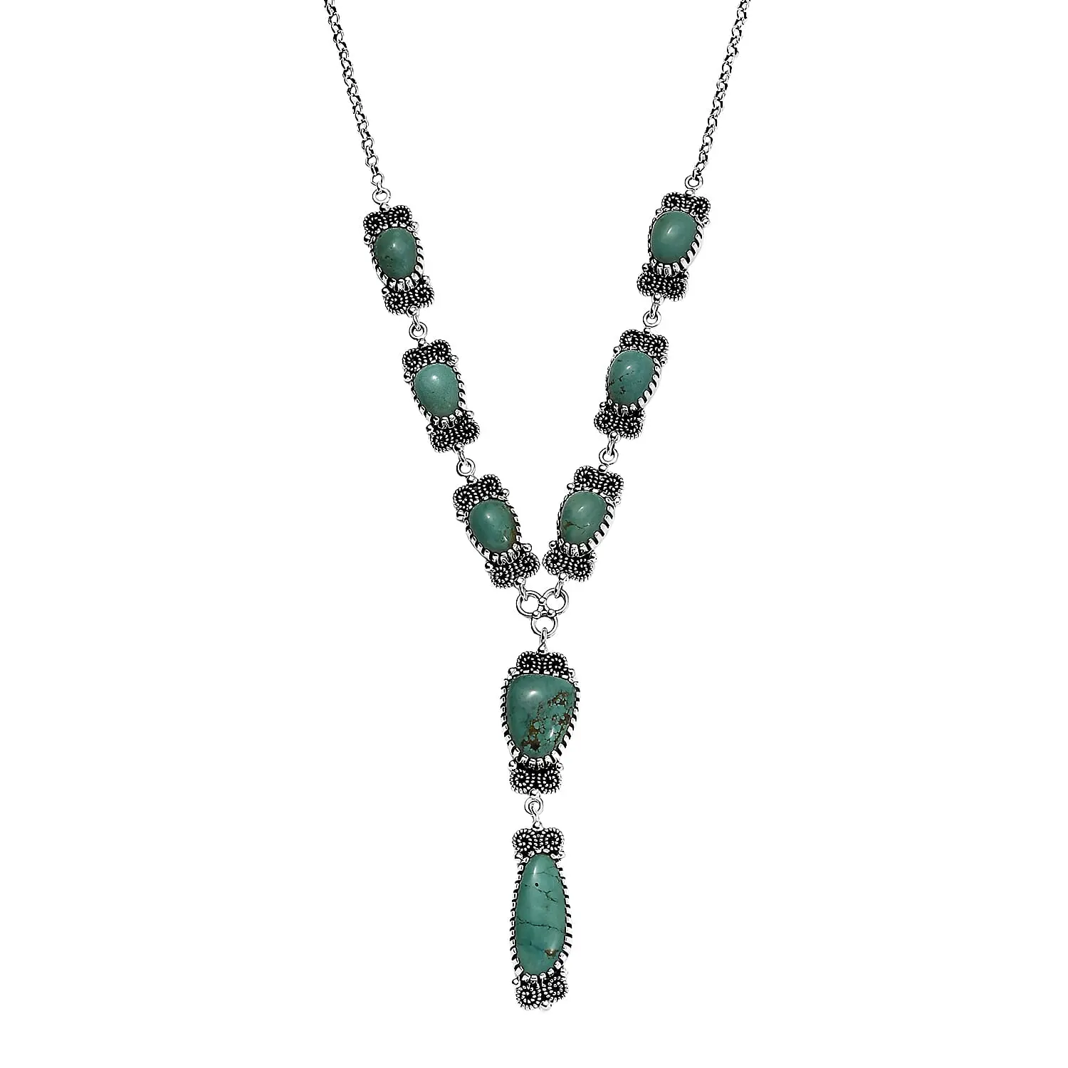 D'Joy Artisan Crafted Tahoe Nevada Turquoise 27.50 ctw Necklace 18 Inches in Sterling Silver