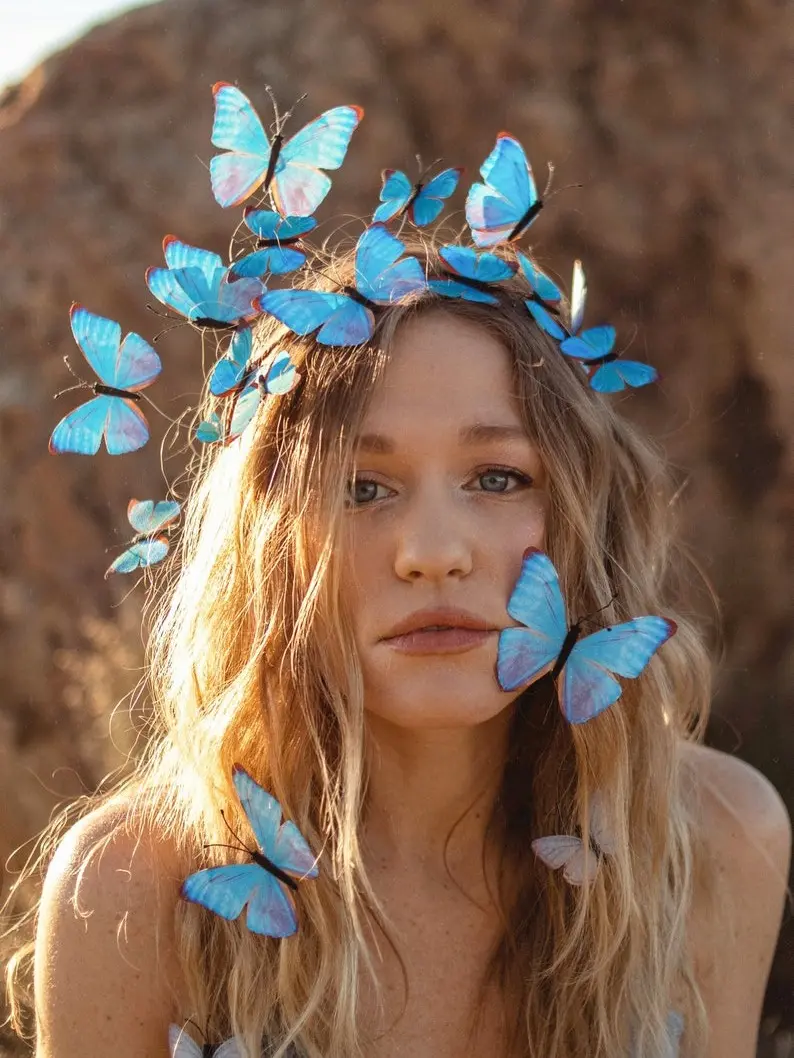 Electric Desert Blue Morpho Butterfly Fairy Crown