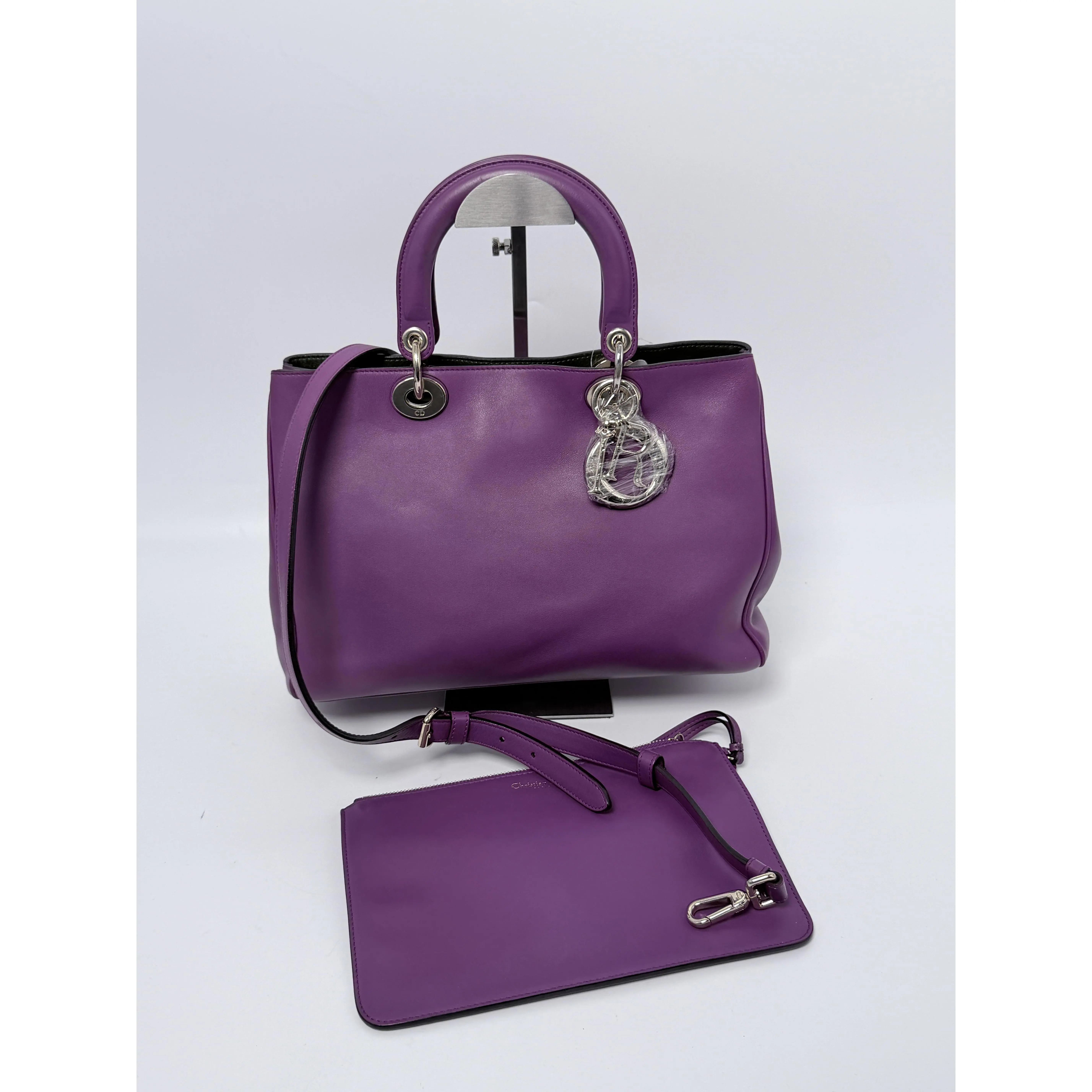Pre-owned Dior leather Shoulder Bags Christian Diorissimo Tote Shoulder Bag Purple ZS125CD