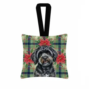 Carolines Treasures WDK8667PO3 3.5 x 3.5 in. Black Havanese Christmas Poinsettias Hanging Square Fabric Ornament