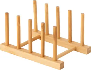Bamboo Dish Drying Rack Organizer for Plates Lids Cups Cutting Boards Books