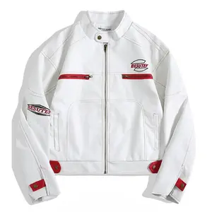 Men and Women American Motorcycle Leather Short Jackets Trendy High Street Stand Collar Embroidery Letters Casual Hio Hop Coats