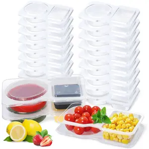 Double Compartment Condiment Container Premium Reusable Snack Containers with Lids 2 Compartments Leak Proof Snack Pack Container for Dip Sauce Sampling 20 PCS Set