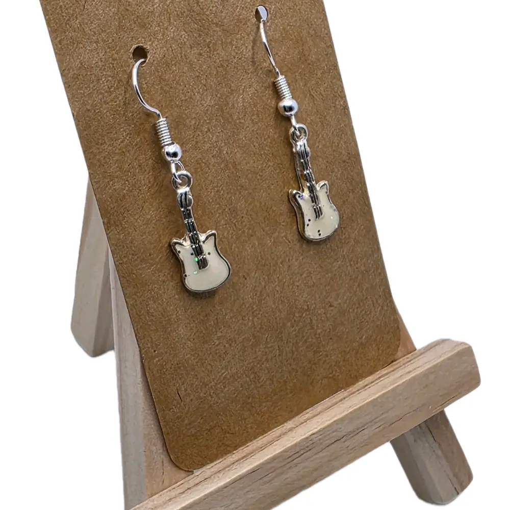 Glittery Finish Musical Theme Hook Earrings, Metal Coating Guitar Design, Multiple Colors Costume Jewelry for Music Lovers