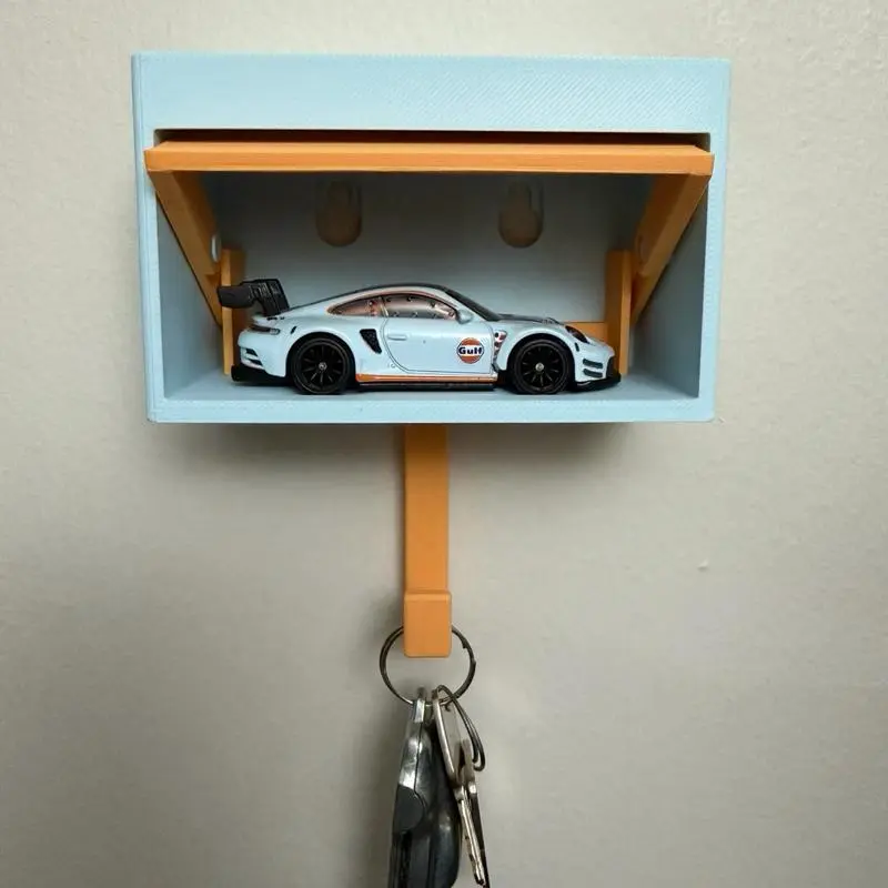 Gulf-Inspired Hot Wheels Car Key Garage with Opening Door, Collectible Diecast Toy Decor for Model Car Enthusiasts