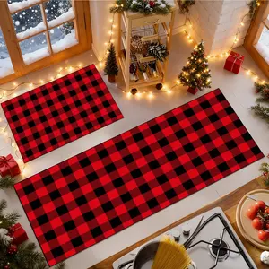 2Pcs Christmas kitchen mat, Christmas rug，non-slip kitchen rug set,  Red Christmas plaid Floor Mat Set, soft comfortable foot mat, machine washable easy to clean, Christmas gift for kitchen Dining Room Floor bedroom living room, Checkered Rug