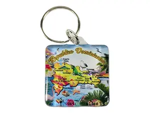Dominican Republic Map Acrylic Square Souvenir Keychain 1.5" X 1.5"
