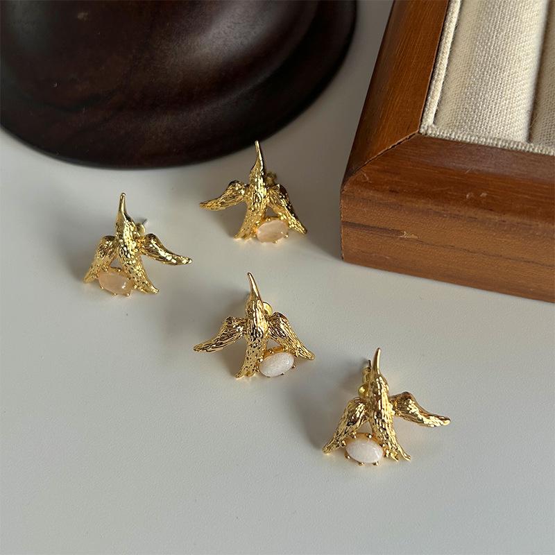 YEAHLOVE Vintage Swallow Bird Gemstone Statement Earrings | Retro Dainty Jewelry for Everyday Wear, Gifting & Good Fortune