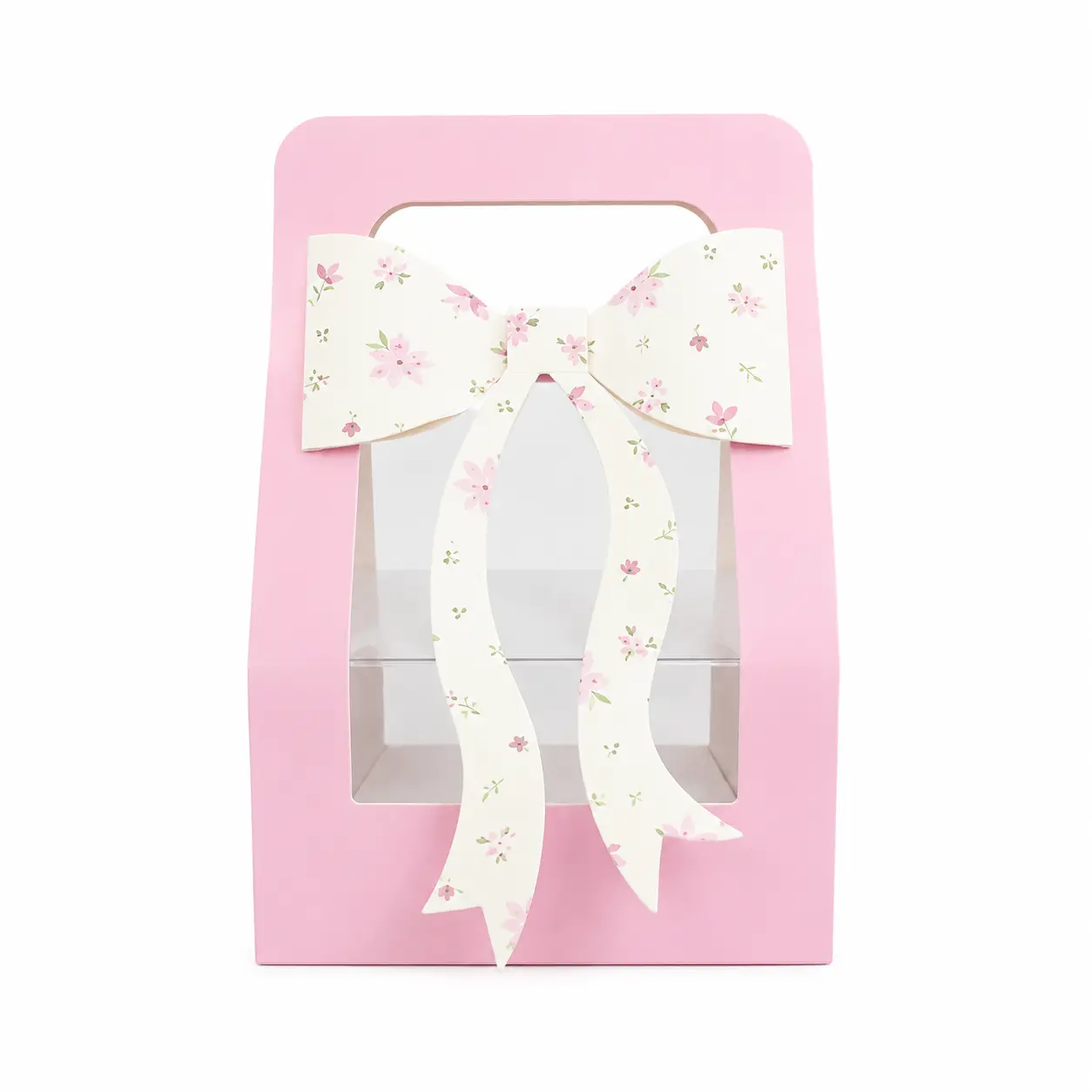 Coquette Floral Bow Cupcake Gift Box with Handle