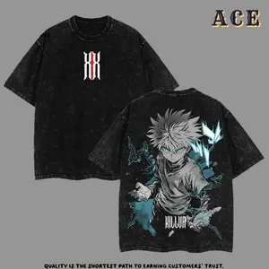 Killua Zoldyck T-Shirt Hunter x Hunter Graphic Anime Tee Oversized Acid Washed Soft Cotton Shirt Anime Streetwear Casual Menswear Unisex Summer Clothing Gift for Anime Fans