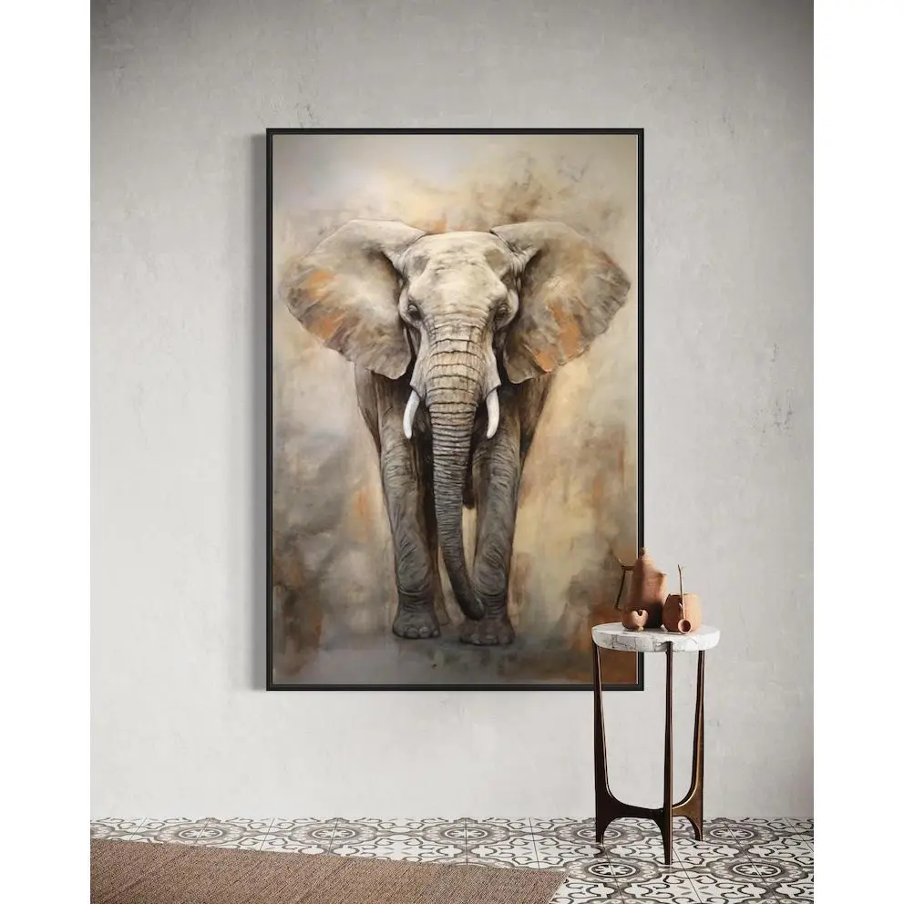 Retro African Elephant Artistic Minimalist Abstract Wall Artwork - Extra Large Cotton Matte Canvas Print, Unframed Unready-to-Hang Decoration for Man Cave, Kid Room (Home Decor Poster Ornament), Classic, Eco-Friendly