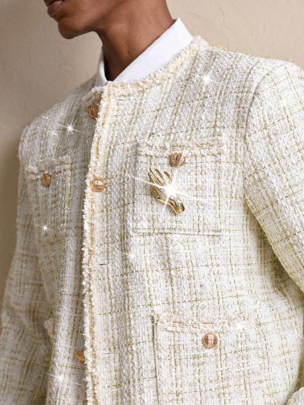 Jackets men - Men’s Tweed Business Casual Long Sleeve Jacket with Brooch for Fall Winter mens hoodies clothes for men vintage clothing men's clothing y2k clothing vacation outfits airport outfit jackets y2k clothes club outfit now birthday outfits