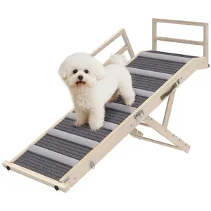 PawHut Dog Ramp for Couch, Folding Pet Ramp, 4 Adjustable Height from 15" to 19", Pet Step with Safety Side Rails for Small to Large Dogs