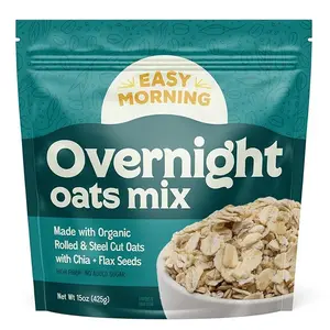 Easy Morning Overnight Oats ⎸ Organic Mix of Rolled Oats, Flax, Chia, Steel Cut Oats ⎸ Make in Overnight Oats Containers with Lids, Then Wake Up to Your Perfect Breakfast (10 Serving Bag, 15oz)