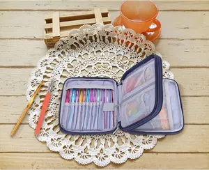 Teamoy Crochet Hooks Case Premium Quality Aluminum Storage Bag with Double Zipper Compartments & Elastic Loops for Knitting Accessories & Crochet Hooks