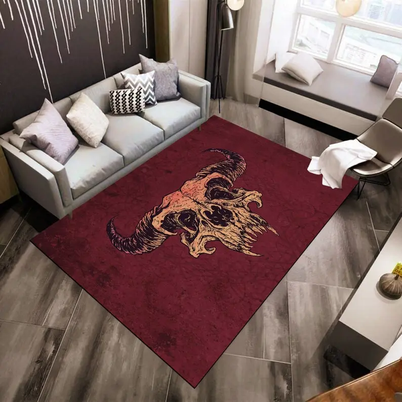 Satanic Rug, Demon Rug, Gothic Rug, Skull Rug, Horror Decor, Art Rug, Popular Rug, Area Rug, Living Room Rug, Fear Rug, Minimalist Rug, Gift Ideas Doormat