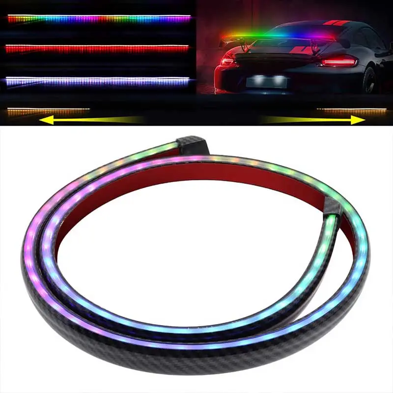 53inch Multi-Function Spoiler Flowing Signal Light Strip DC12-24V for modifying Sedans, MPVs, SUVs (Carbon Pattern Multiple Color Spoiler Light Strip)