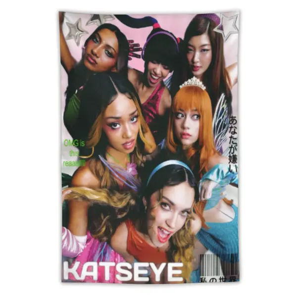 Katseye Kpop Poster Tapestry - 3x5 FT Lightweight Fabric Wall Banner, Hanging Home Decor for Dorm Room, Kitchen Studio Decoration
