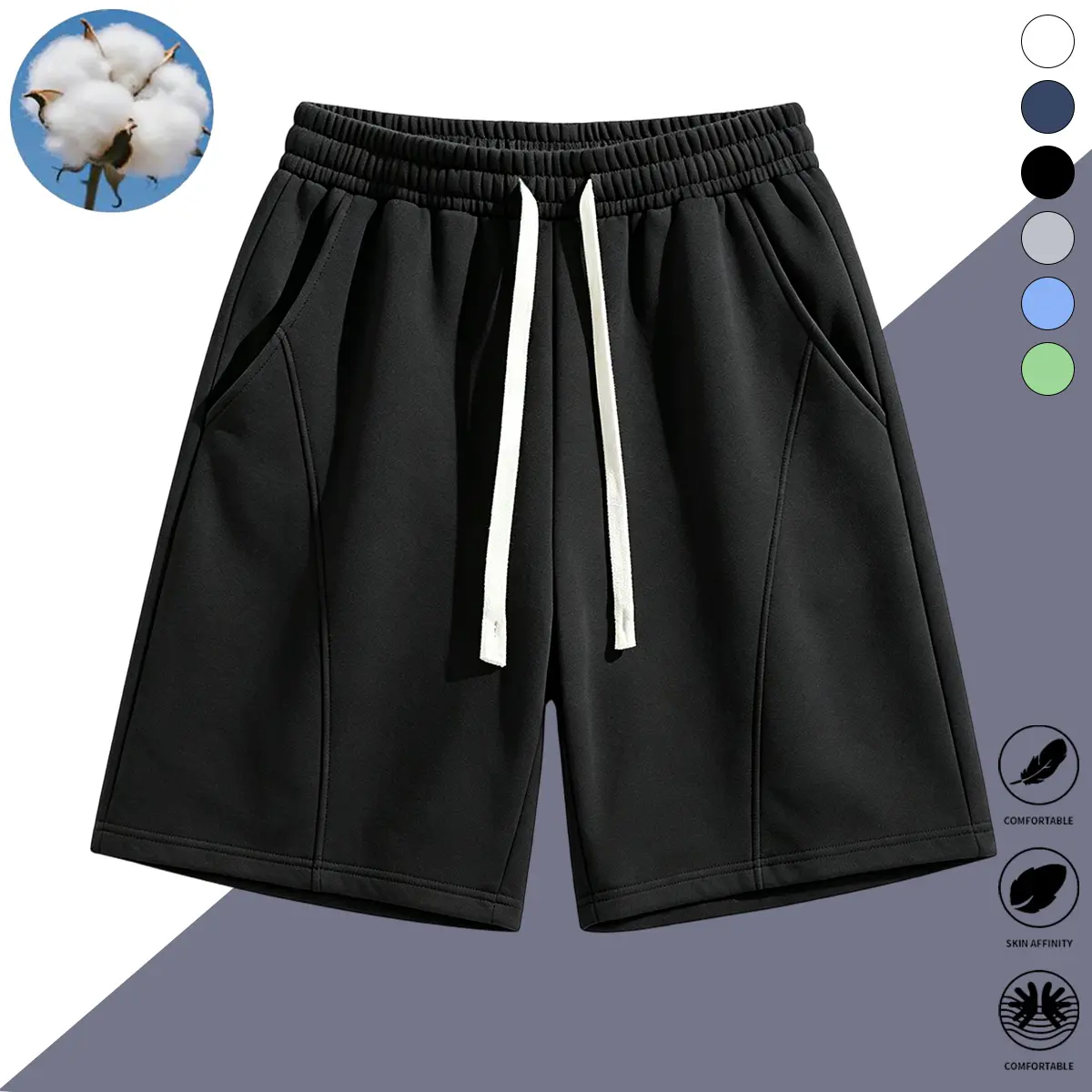 Men’s summer solid-color shorts with pockets, elastic waistband and drawstring; lightweight, breathable shorts suitable for running and fitness training; casual, comfortable shorts ideal for outdoor leisure and appropriate for all seasons—men’s bottoms.