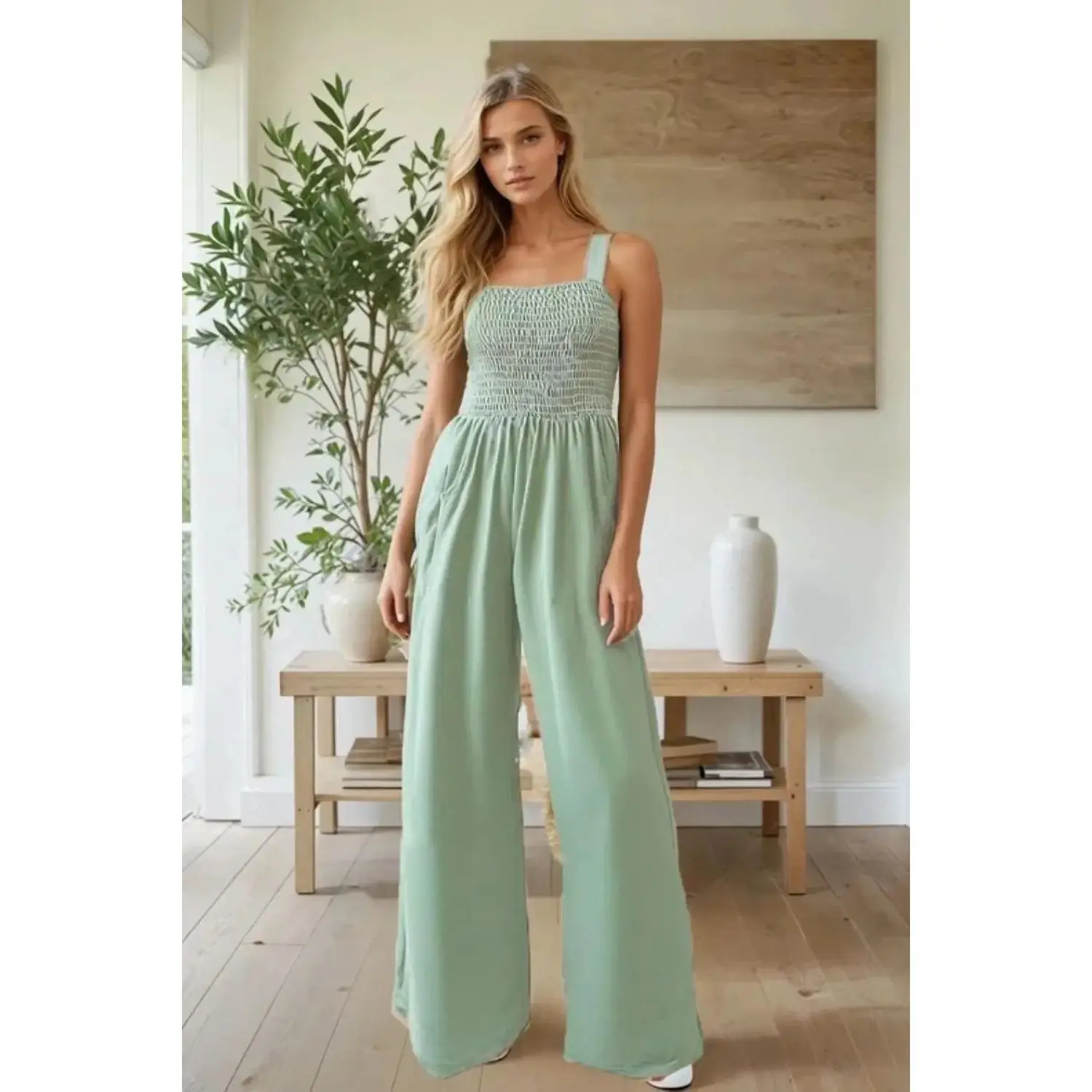 ADORA Smocking Top Wide Leg Jumpsuit