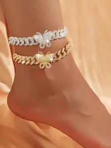Butterfly Design Rhinestone Decor Anklet, Fashionable Chain Anklet for Women & Girls, Trendy All-match & Exquisite Jewelry for Birthday Gift, Decoration, Trendy Jewellery Accessories, Elegant Fashion Accessories