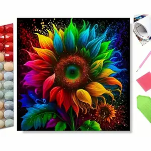 5D Full Drill Diamond Painting Kit, Rainbow Sunflower Galaxy Art for Home Wall Decor, DIY Craft with Sparkling Rhinestones, Canvas & Tools, Perfect for Hippie Boho & Nature Themed Decoration