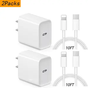 20W USB C Wall Charger with 6FT/10FT Super Fast Charger Cable Compatible with iPhone14/13/12/11/XS/X...,iPad Mobile Charging Plug Port Automatic